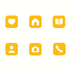 Set of yellow square icons for app or web interface