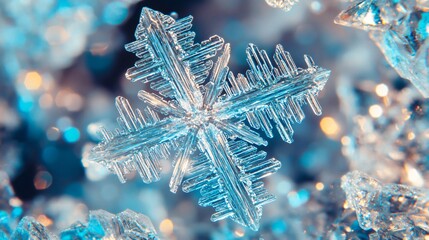 Ultra-Magnified Snowflake Crystals with Frosted Blue and Silver Reflections 