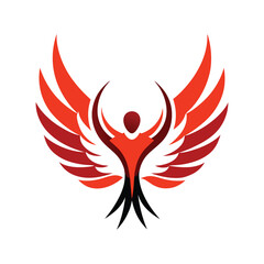 Fototapeta premium Abstract phoenix symbol representing freedom transformation rising upward against a white background
