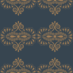High-resolution hand-drawn vector illustration featuring a decorative symmetrical ornament in a seamless pattern. Elegant vintage color tone. Isolated with transparent and colored background.