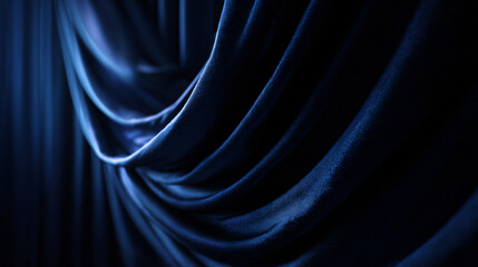 Fototapeta premium Graceful dark blue silk fabric drape grain background.