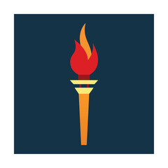 Vibrant flat illustration of a torch with flames set against a dark blue background