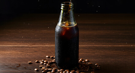 Cold Brew Coffee in Glass Bottle on Wooden Table