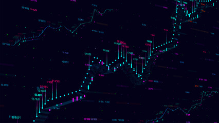 Growing virtual graph of business growth, stocks. Development, planning and strategy, stock market, business progress, motivation or concept of success, opportunities, challenges and business strategy