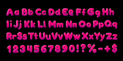 Bubble gum font, brush candy. English alphabet and numbers sign. Vector illustration