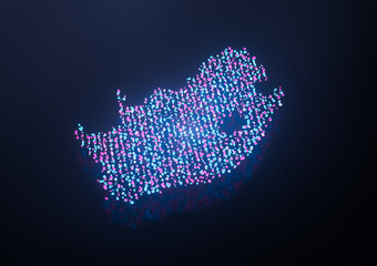 Illuminated South Africa Digital Data Map Pink And Blue Neon Glowing Particles 3D Illustration
