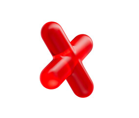 3D Glossy red multiplication symbol with a sleek and modern reflective appearance. 3d illustration