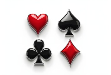 Playing cards for a casino poker game show the ace of spades, an ace of hearts, and another ace of hearts on a black surface, symbols of gambling luck