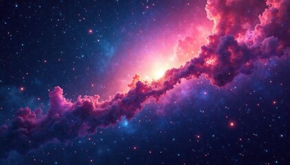 Vibrant nebula with radiant starlight, distant galaxies scattered across infinite space, celestial artwork, nebula, astronomy