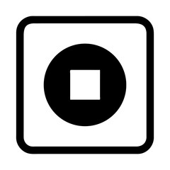 Chinese Coin Icon: A simple and minimalist icon, depicting a traditional Chinese coin within a square frame. Perfect for representing fortune, wealth, and luck in designs.