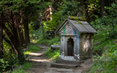 summer ,Shimla, Himachal Pradesh ,india Mountain Shrine Path in Forest