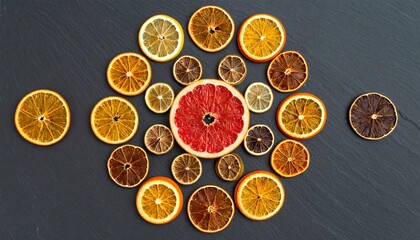 Citrus fruit arrangement kitchen table food photography indoor environment close-up view colorful display