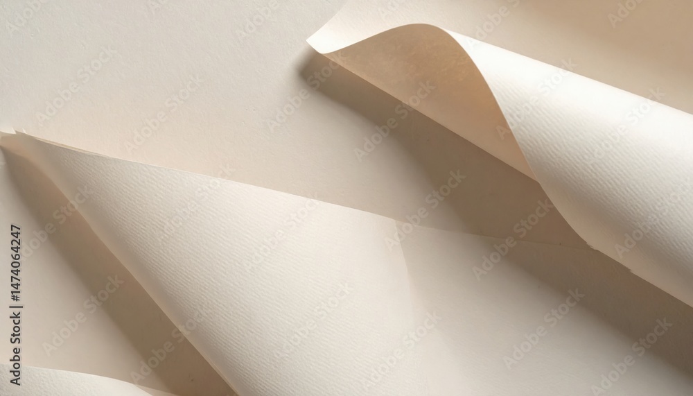 Poster creating textured designs with curled paper sheets studio setup visual art minimalist top-down view 