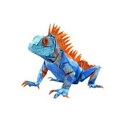 Fototapeta premium Vibrant Origami Iguana Blue and Orange Reptile Art