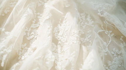 Obraz premium Photorealistic top view of an ivory-colored lace wedding texture background