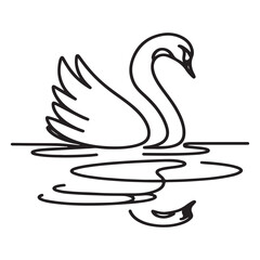 Elegant Swan Floating on Water Line Art Vector Illustration