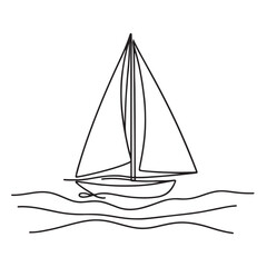 Elegant Sailboat Line Art Illustration on Water Nautical Design