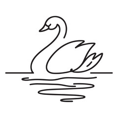 Simple Swan Swimming on Water Silhouette Line Art Design Vector