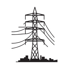 High Voltage Power Line Tower Silhouette Vector for Infrastructure Projects