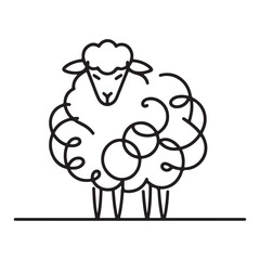 Minimalist Sheep Illustration Curled Wool Line Art Design Vector