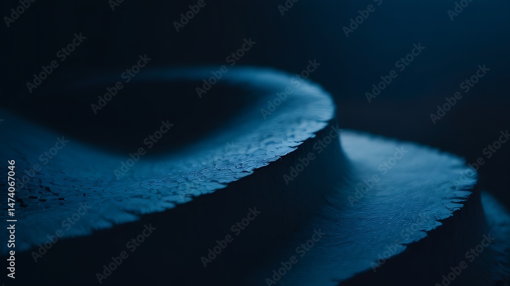 Poster abstract blue textured surface with curving shape close up detailed view moody lighting dark backgro