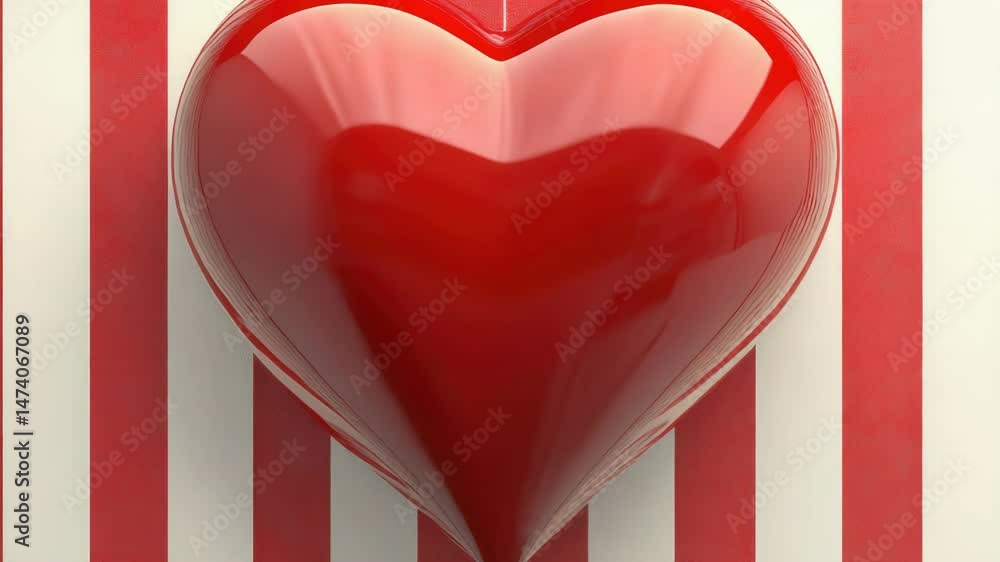 Poster a red heart shaped object is placed on a striped wall, often used as a decorative piece or symbol of