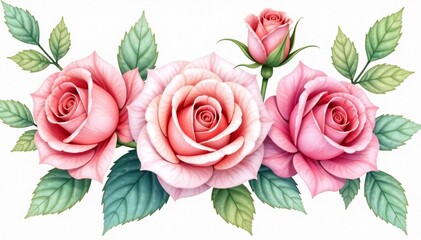 Delicate watercolor roses with soft pastel hues, watercolor, vintage