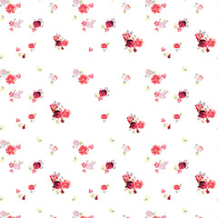 Chic Floral Seamless Pattern for Textile Print, Watercolor Flowers on White Background