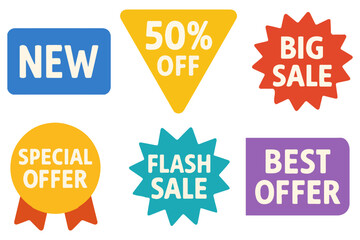 Colorful vector set of promotional sale labels. Ideal for e-commerce, advertising banners and holiday discount campaigns