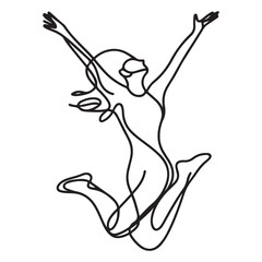 Joyful Celebration Single Line Art of Jumping Woman Illustration
