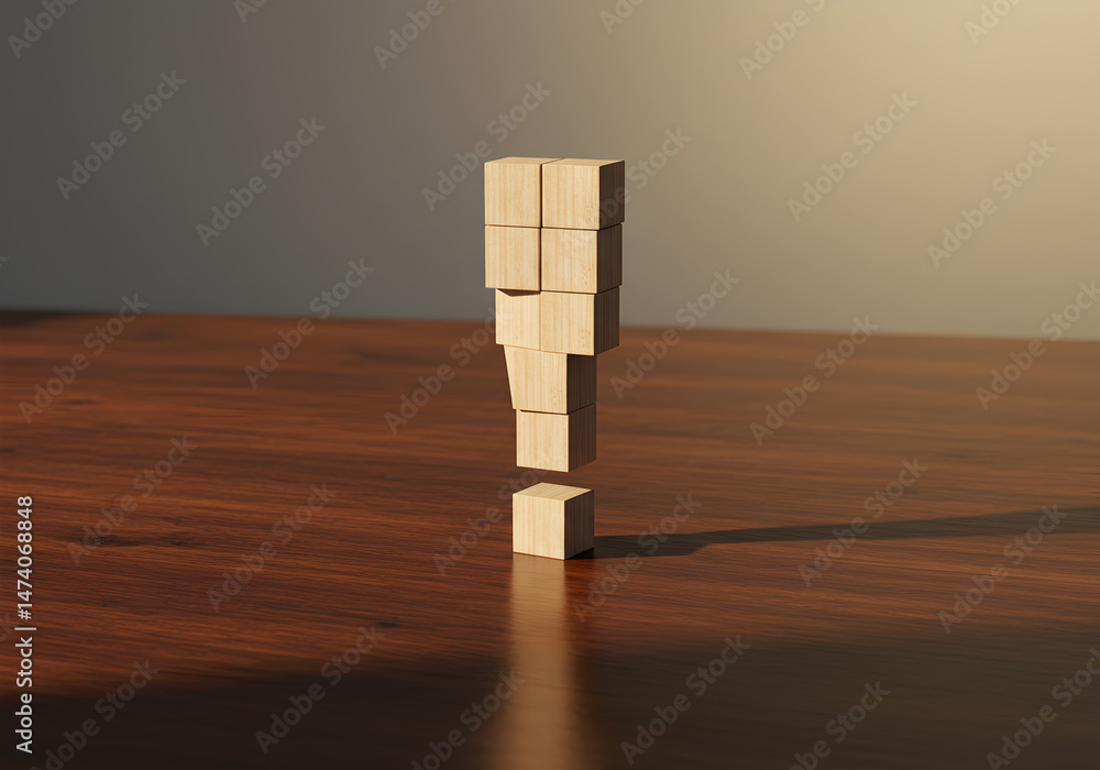 Poster exclamation mark made of wooden blocks concept idea problem solving creative thinking symbol risk un