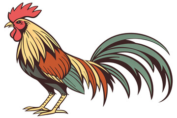 127 rooster, colorful feathers, vibrant hues, detailed plumage, majestic pose, proud stance, isolated white background, photorealistic, highly detailed