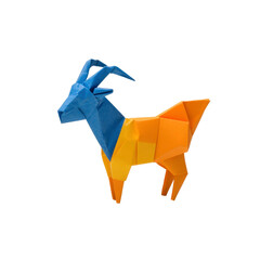 Vibrant Origami Goat Blue and Orange Paper Animal Craft