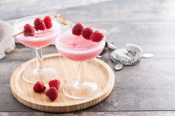 Elegant French Martini Cocktail on wooden table. Copy space
