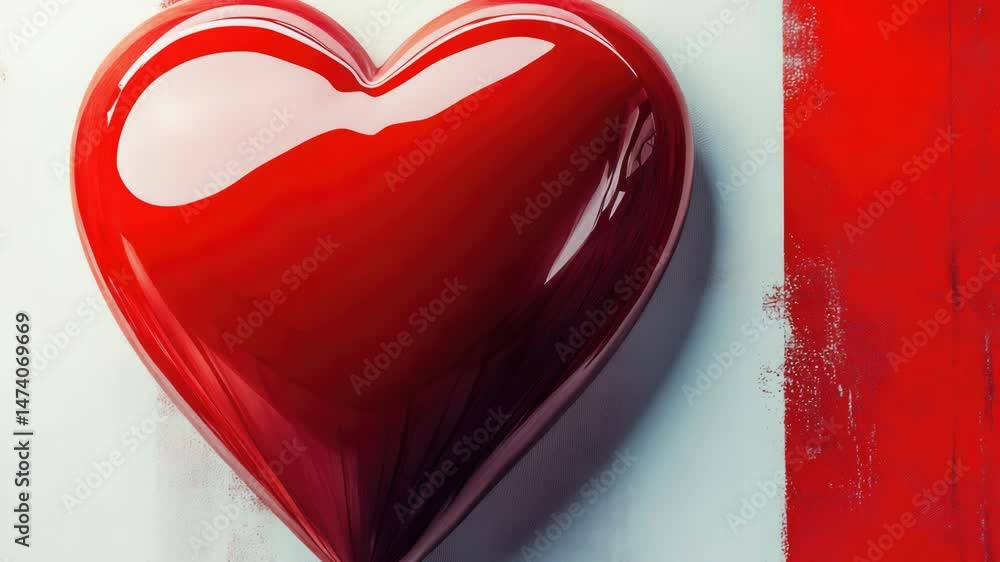 Poster a bright red heart shaped object sits on a plain white surface