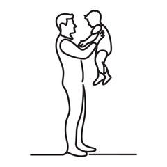 Father and Child Silhouette Line Art Vector Illustration Template