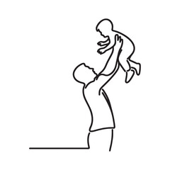 Fatherhood Joy Capturing Tender Moments with Line Art Style Illustration
