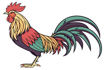 127 rooster, colorful feathers, vibrant hues, detailed plumage, majestic pose, proud stance, isolated white background, photorealistic, highly detailed