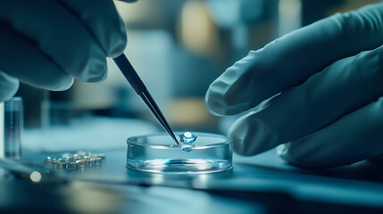 Scientist Using Tweezers to Manipulate Sample in Petri Dish