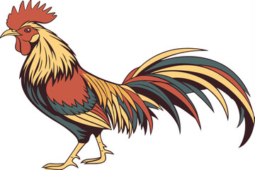 127 rooster, colorful feathers, vibrant hues, detailed plumage, majestic pose, proud stance, isolated white background, photorealistic, highly detailed