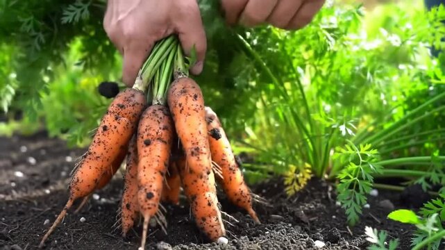 Freshly Harvested Carrots From Organic Garden Soil By Farmer