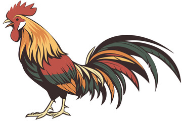 127 rooster, colorful feathers, vibrant hues, detailed plumage, majestic pose, proud stance, isolated white background, photorealistic, highly detailed