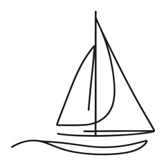 Minimalist Sailboat Line Art Vector Illustration on White Background