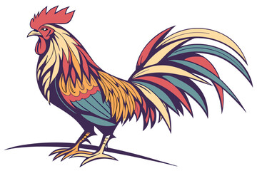 127 rooster, colorful feathers, vibrant hues, detailed plumage, majestic pose, proud stance, isolated white background, photorealistic, highly detailed