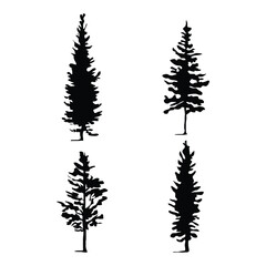 Pine Tree Silhouette Vector Set, Evergreen Conifer Trees in Black.