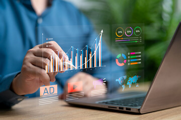 Digital marketing analysis data management concept, Businessman analysing chart, Strategic...