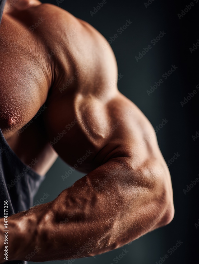 Poster biceps flexing during intense workout session in a side-lit gym environment showcasing strength and 