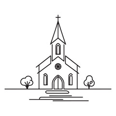 Minimalist church line art vector illustration religious building design