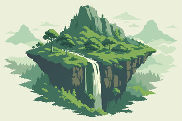 128 floating island, lush green landscape, waterfalls, mountainous terrain, fantasy environment, photorealistic, highly detailed, 8k resolution, digital art
