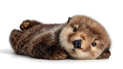 Obraz premium Adorable Sea Otter Pup with Studio Shot, and White Background.